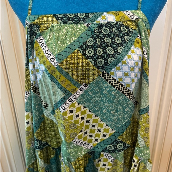 Natural Life Green Patchwork Boho Cami Top Tiered Tank Rayon M Hippie Cottage - Picture 2 of 6